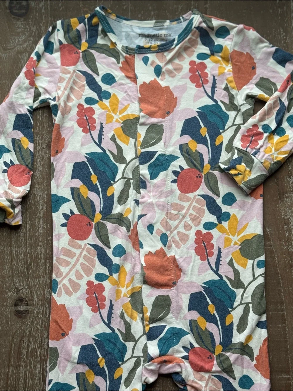 +Magnetic Me Beige Tropical Floral Footie Sleeper 9-12M Baby Girl Modal